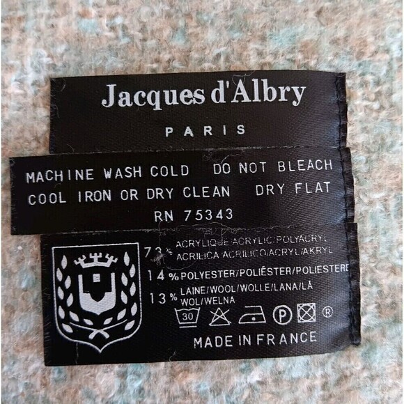 Jacques d'Albry Mint Green/Beige Large Acrylic Wool Blend Scarf w/Fringe 70X24" - Picture 5 of 7